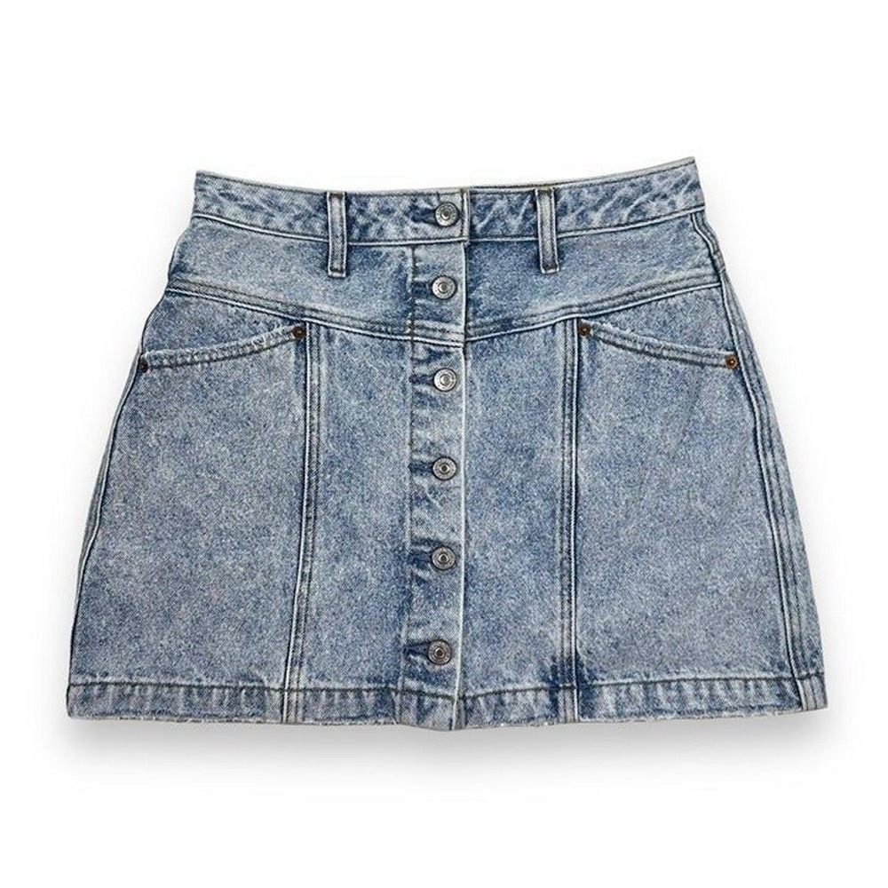 Abercrombie & Fitch Acid Wash Button‎ Front Mini Skirt Women 4/27 Blue